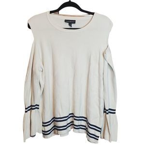 Lane Bryant Women's Cream Cold Shoulder Sweater Navy Stripes Bell Sleeves 18/20